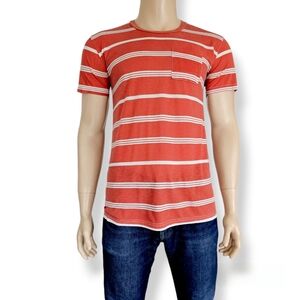 Peace Generation Orange & White Striped Front Pocket Retro Inspired T-Shirt